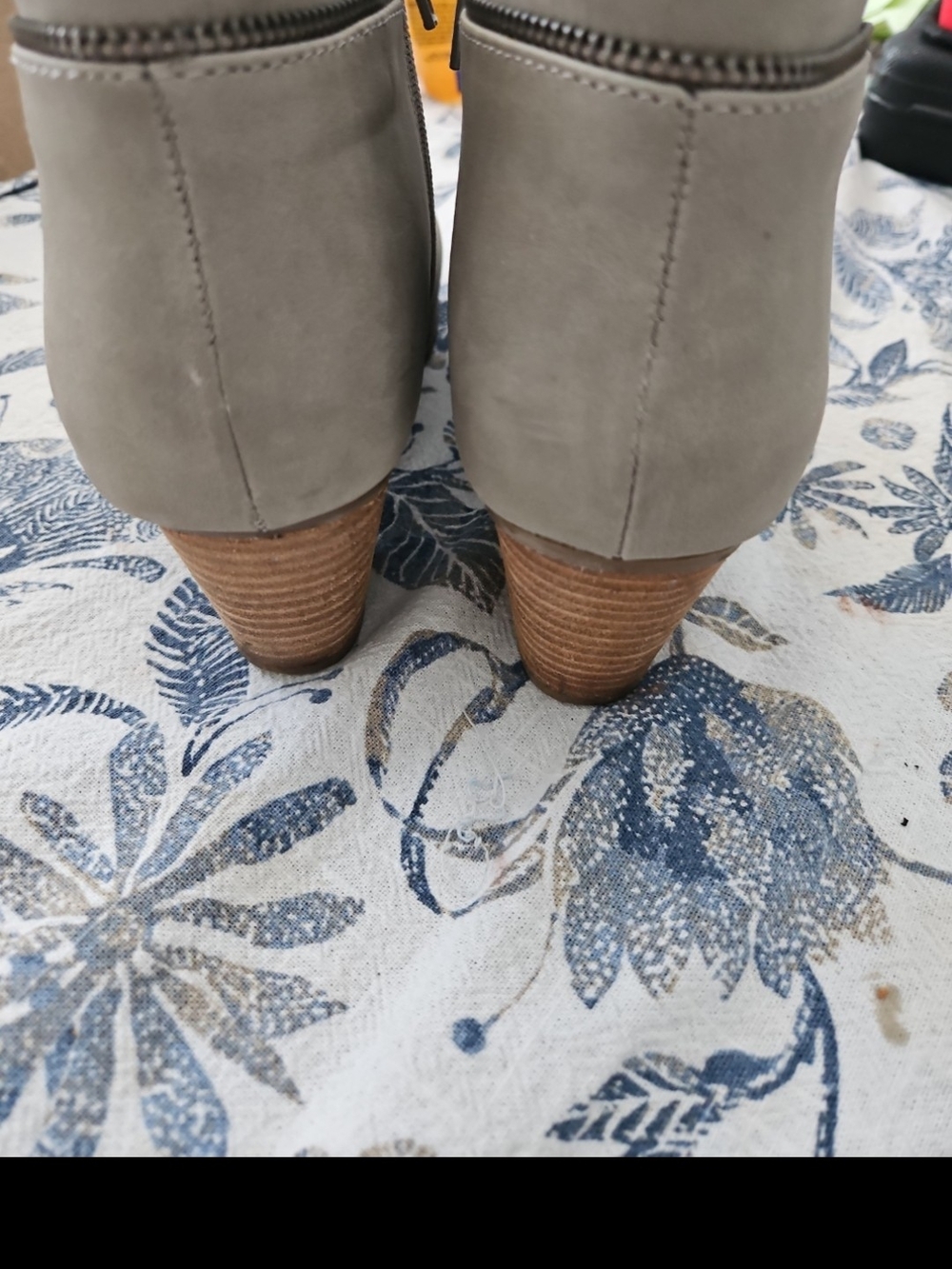 Women's Grey Suede Ankle Booties with Side Zip - Picture 3 of 4